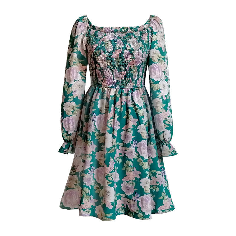 Floral Square Neck Smocked Bodice Long Sleeve Mini Dress 8