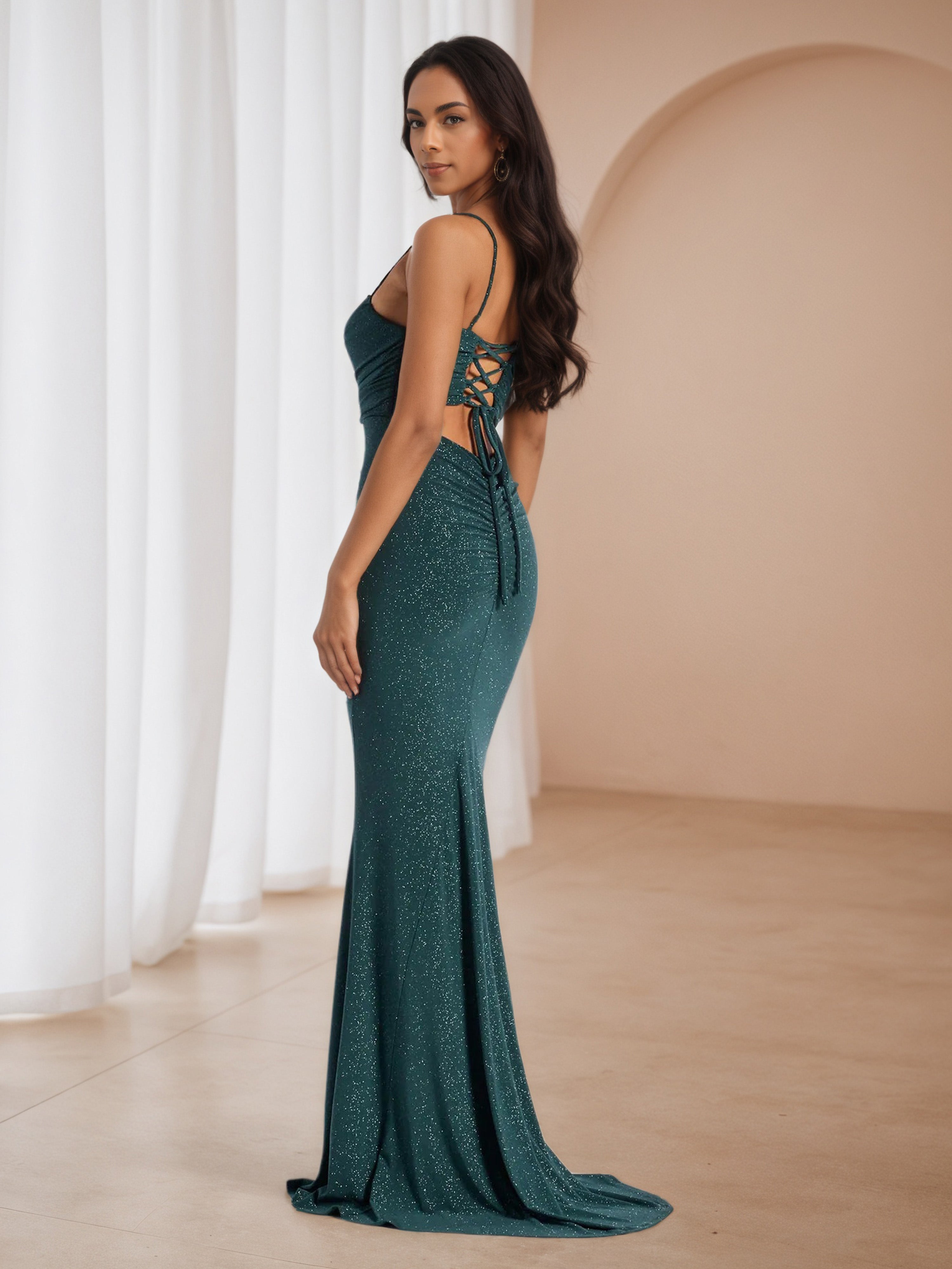 Elegant Peacock Spaghetti Straps Trumpet/Mermaid Formal Dresses