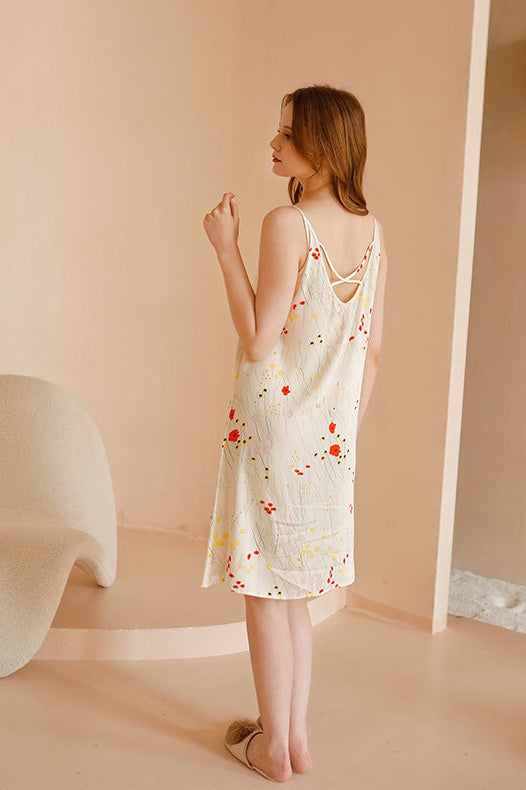 María Boutique Fernanda Printed Camisole Dress with Crossed Straps At the Back Premium Wardrobe Essential