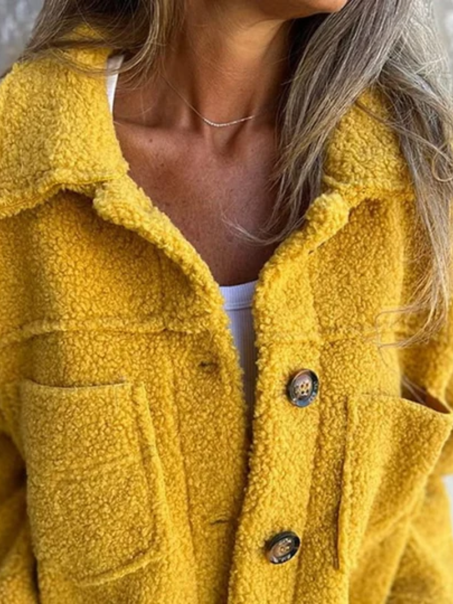 Button Front Chest Pocket Teddy Fleece Jacket