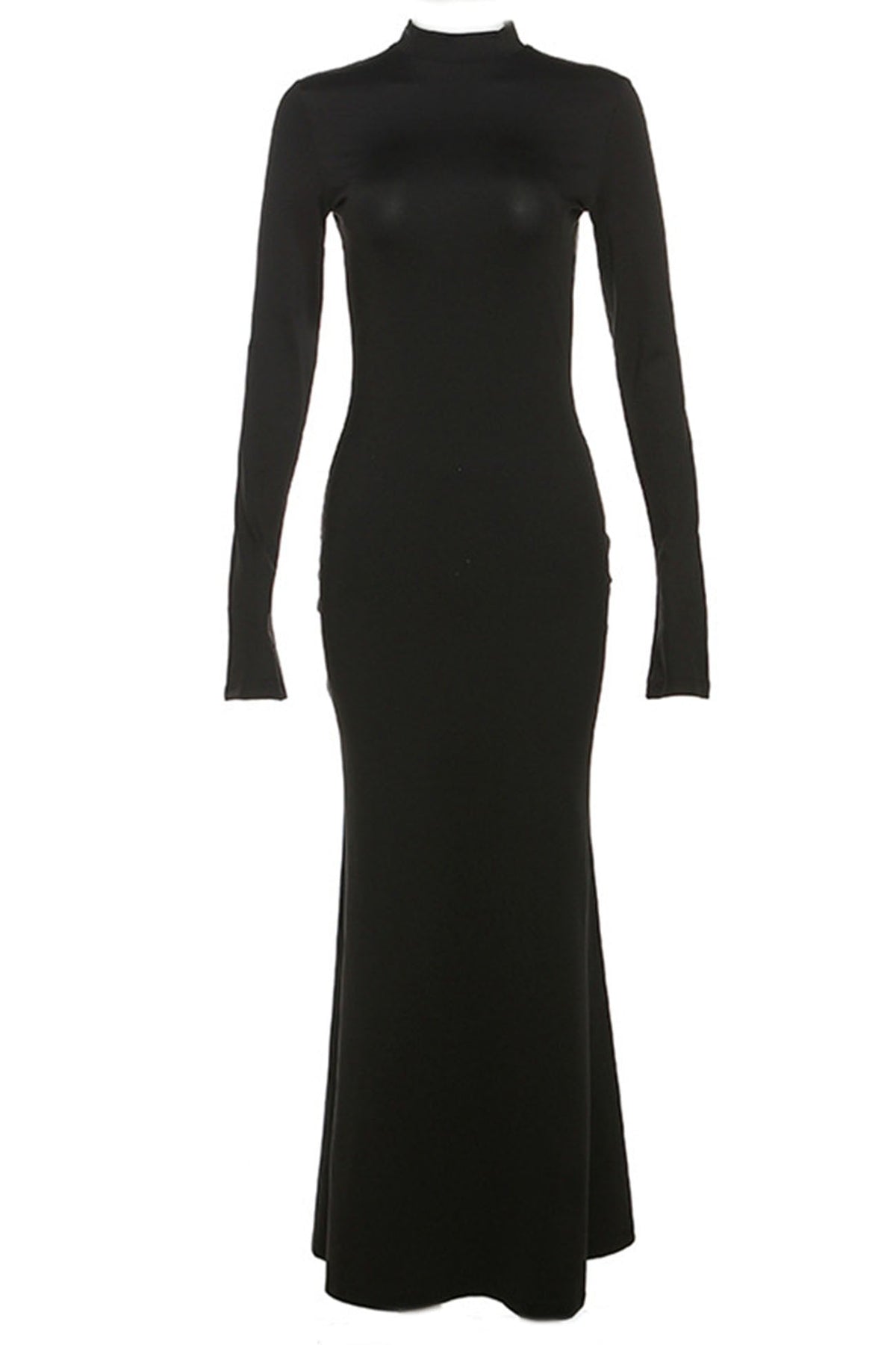 Mock Neck Long Sleeve Open Back Bodycon Maxi Dress 3
