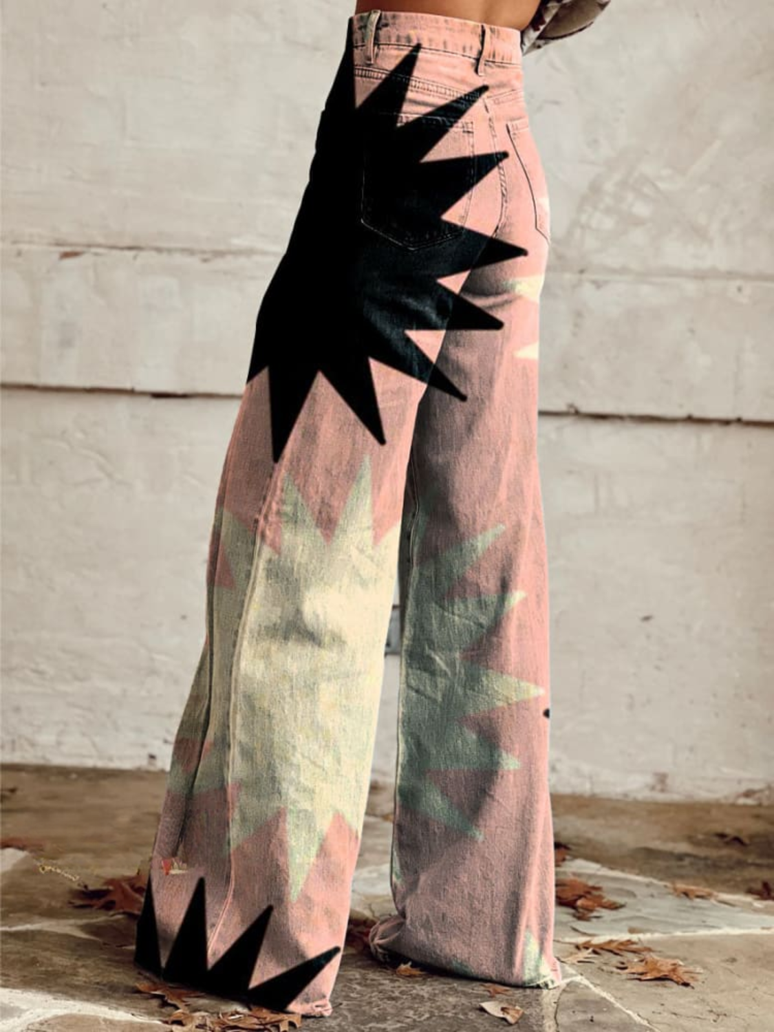 High Waist Abstract Print Wide Leg Jeans