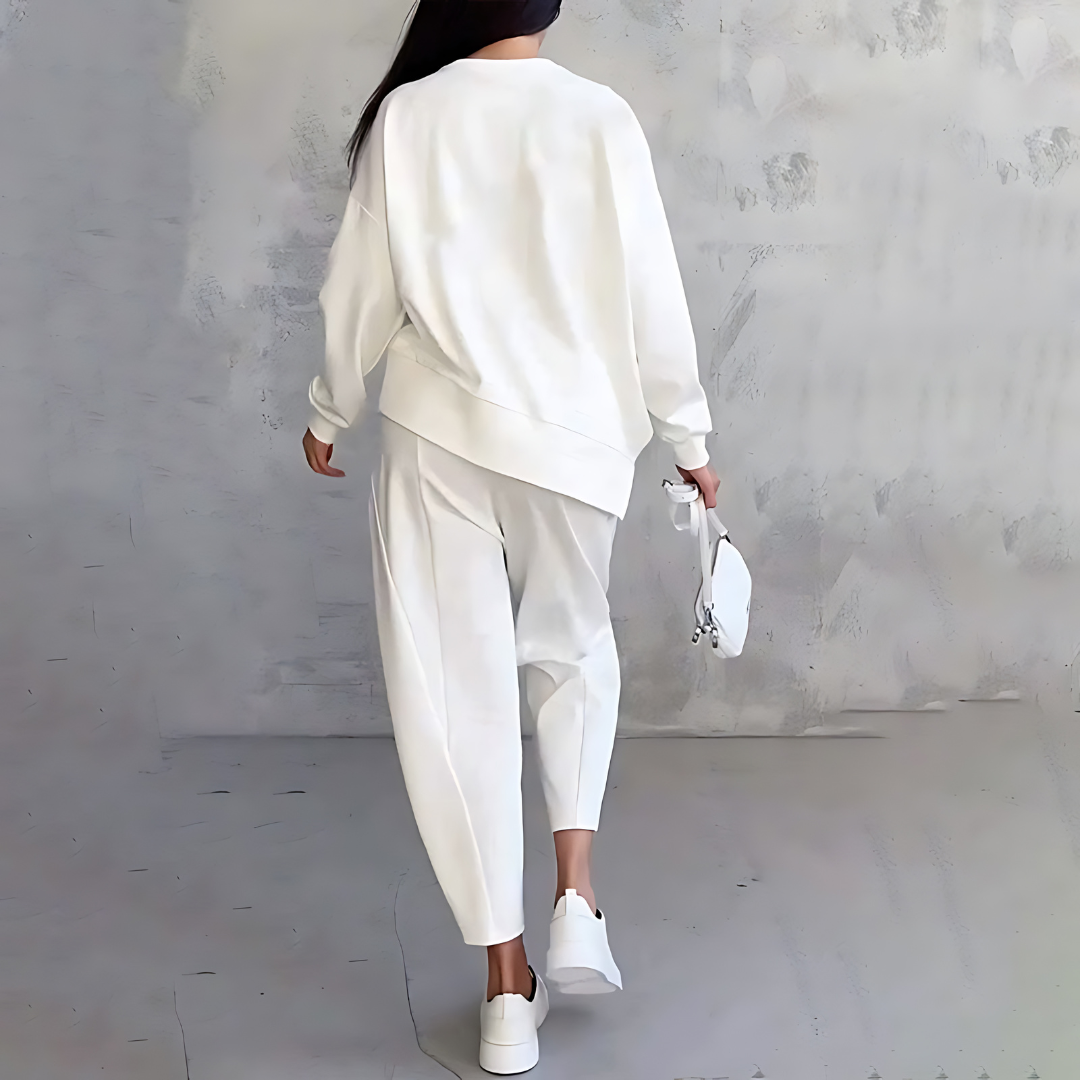 Boat Neck Long Sleeve Top and Tapered Pants Two Piece Set