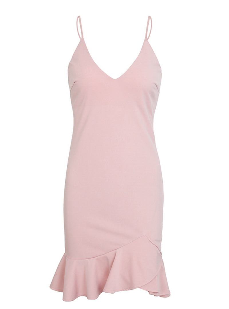 V Neck Ruffle Strap Mini Dress For Women S / Red Dresses