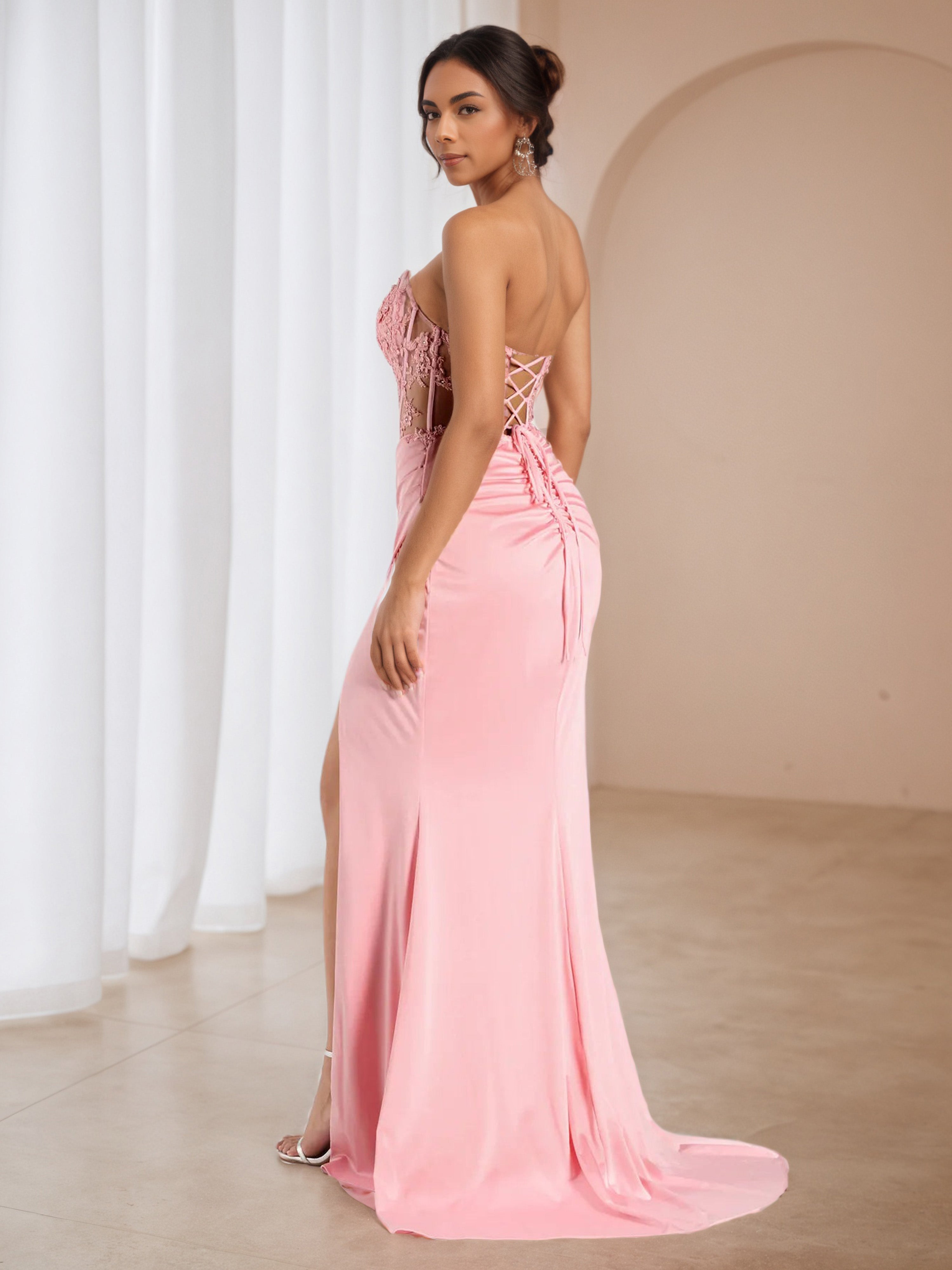 Strapless Blush Pleats Sleeveless Sweep/Brush Train Formal Dresses