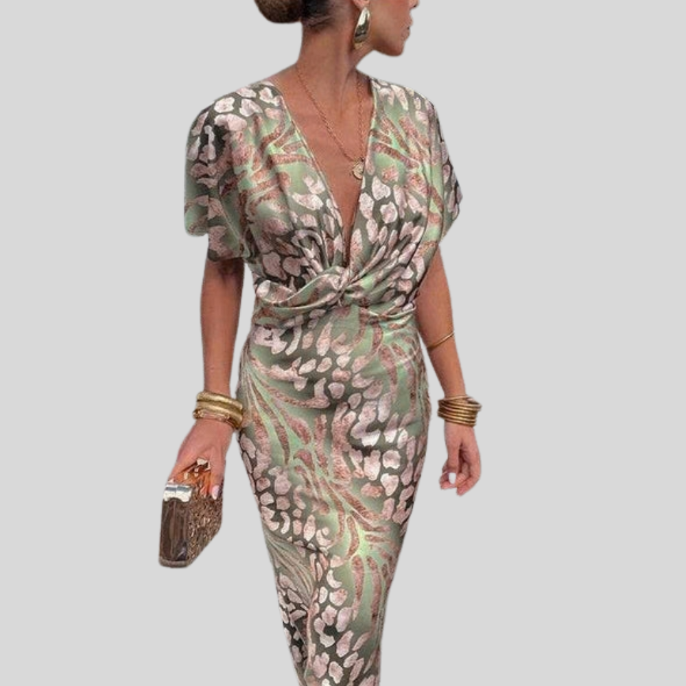 Animal Print Deep V-Neck Twist Front Bodycon Maxi Dress 4