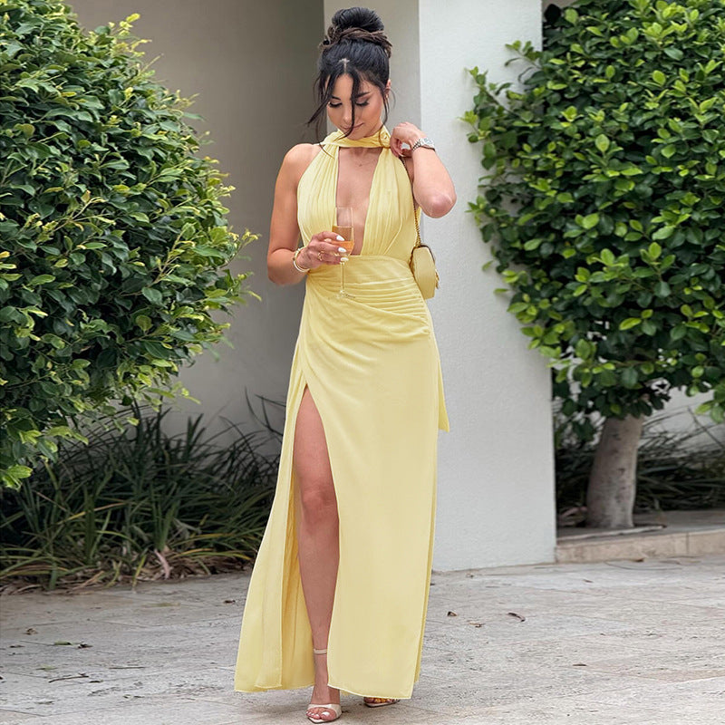 Rosier Slit Dress-Yellow