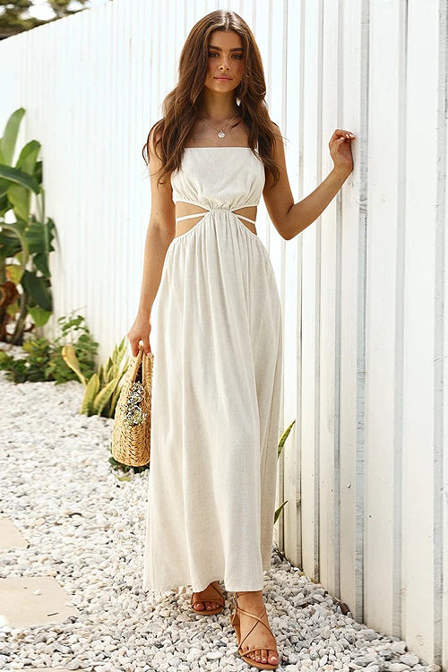Always Enchanting Spaghetti Cutout Maxi Dress - 3 Colors White