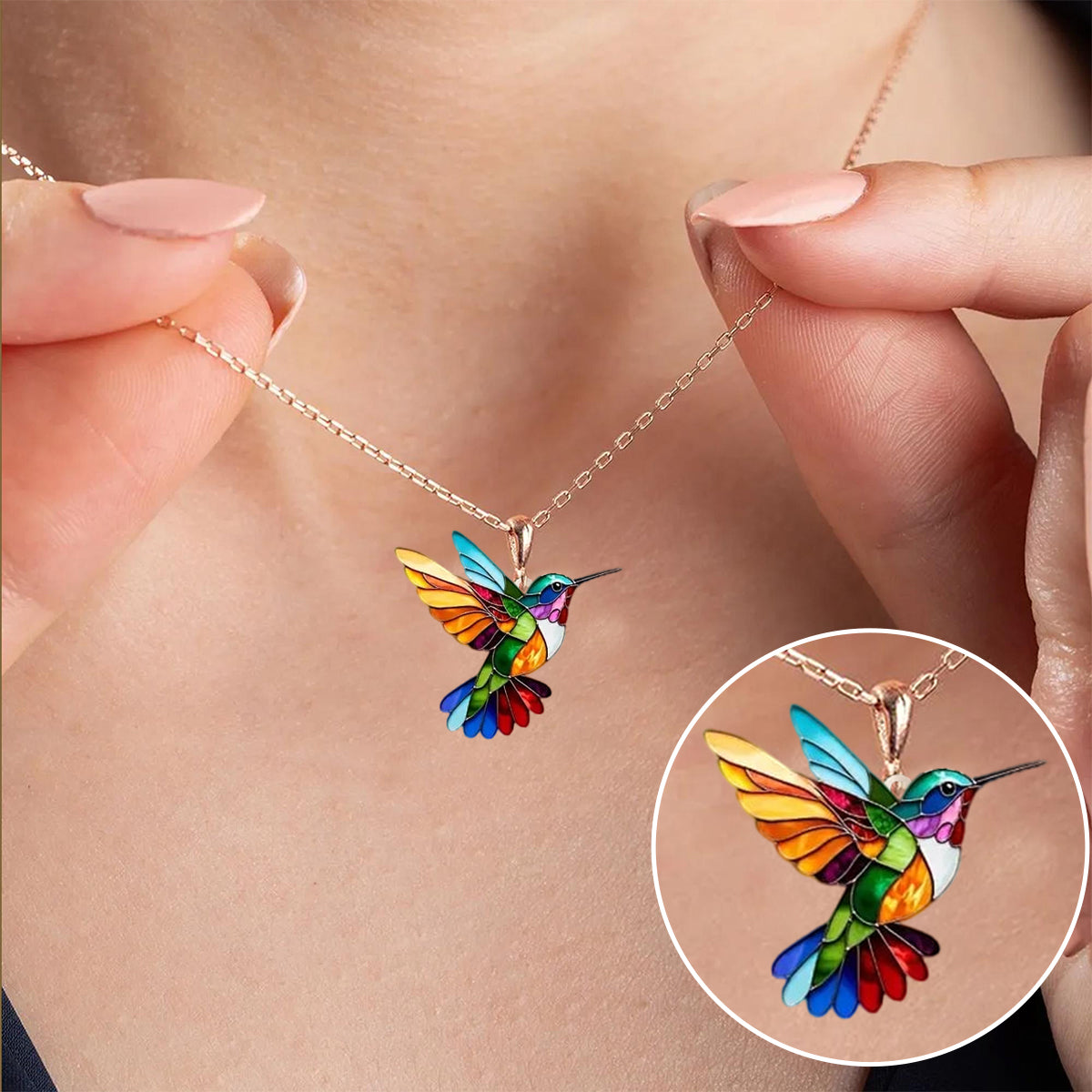 Enamel Hummingbird Pendant Fine Chain Necklace
