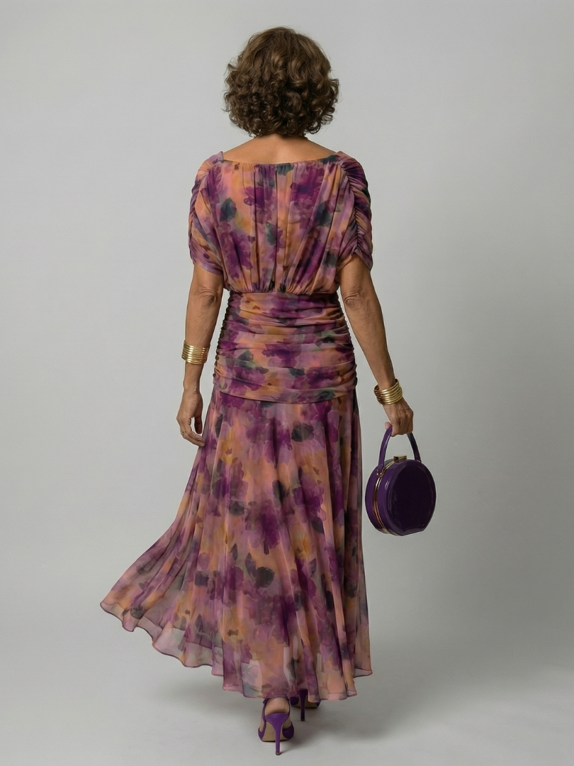 Floral Off Shoulder Ruched Maxi Dress