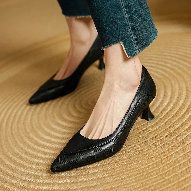 Snake Embossed Pointed Toe Slip On Kitten Heel Pumps