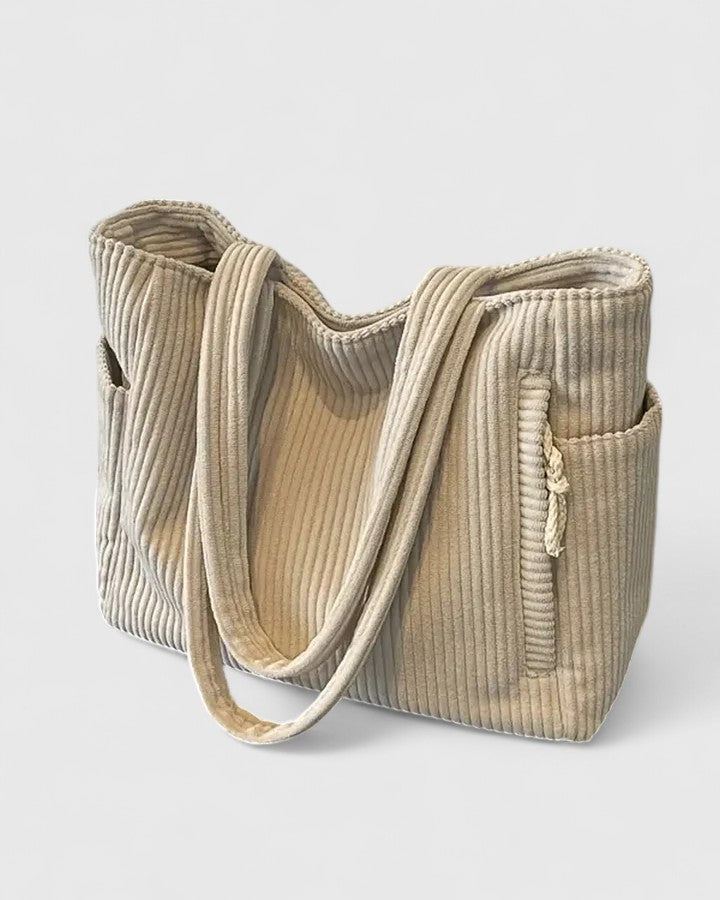 Ribbed Pleated Cord Detail Tote Bag