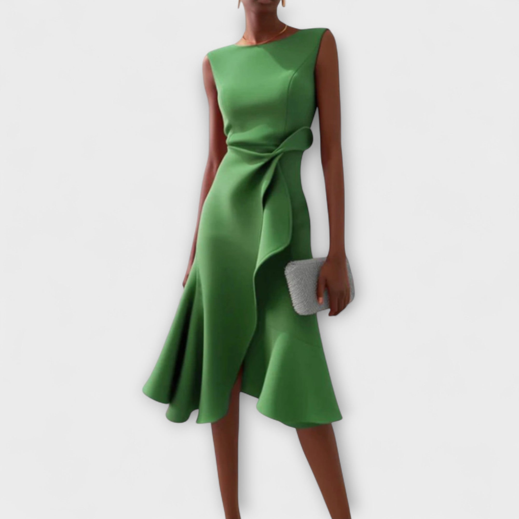 Gabriella | Draped Asymmetric Midi Dress Green