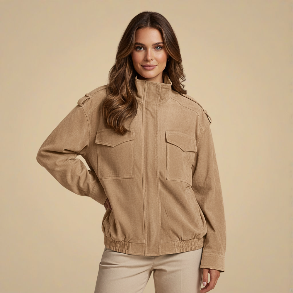 Stand Collar Zip Front Flap Pocket Utility Jacket