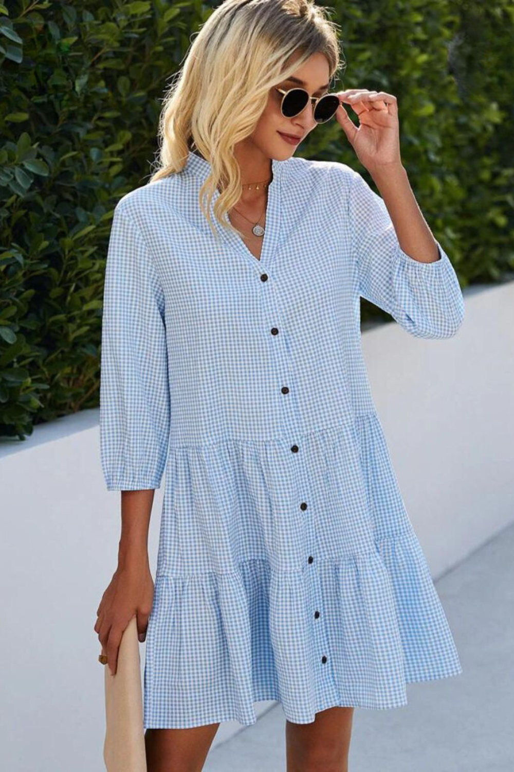 Lisbeth Elevated Checked V Neck Dress Statement Occasion Edit