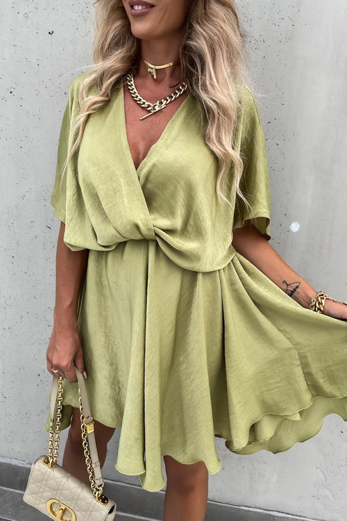 Day Of Romance OL Wrap Mini Dress - 5 Colors Olive
