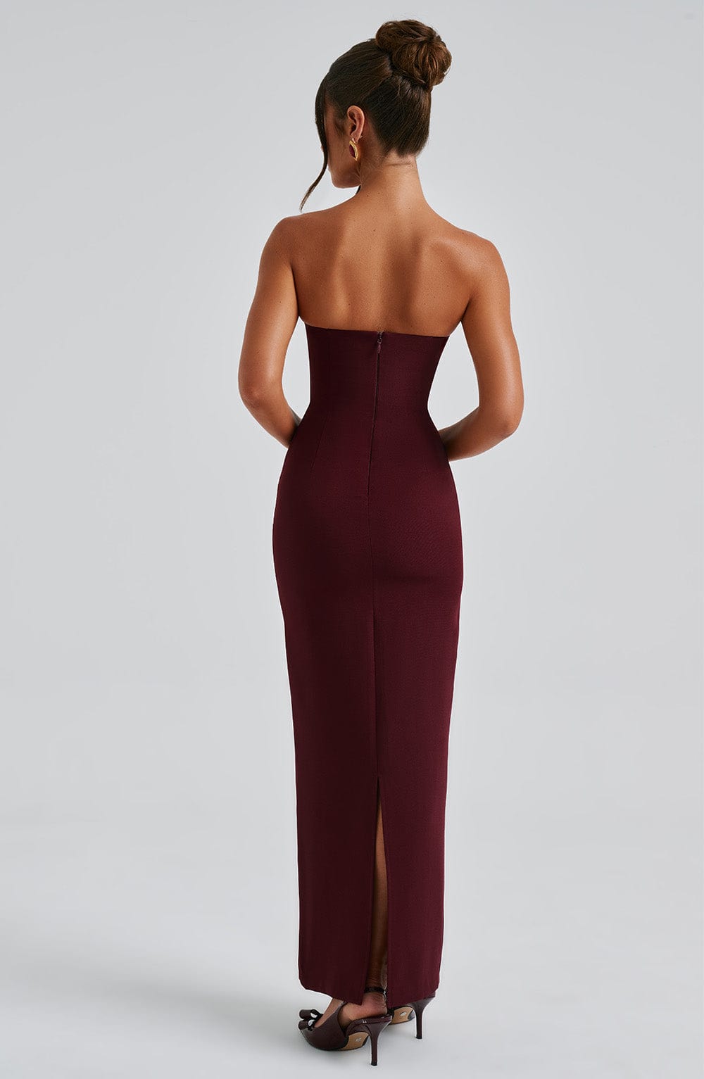 Strapless Ruched Bodycon Maxi Dress with Neck Scarf and Mesh Gloves 5