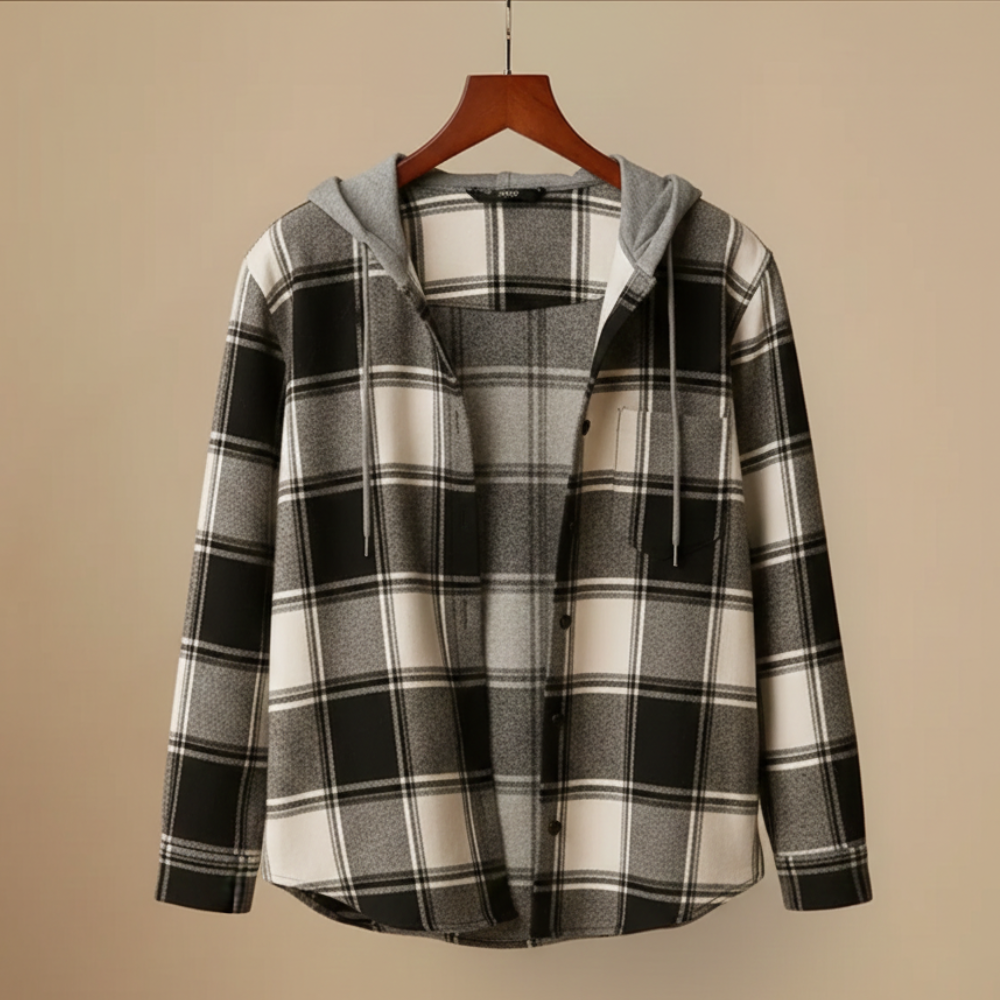 Chic Plaid Hooded Jacket – Relaxed Casual Fit