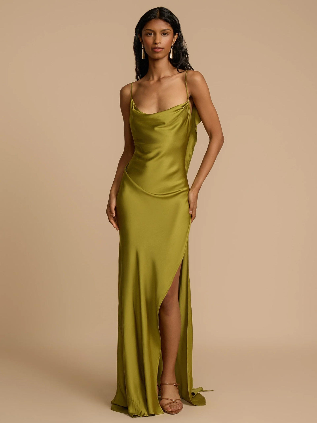 Sexy Elegant Satin Side High Slit Maxi Dress - View 8