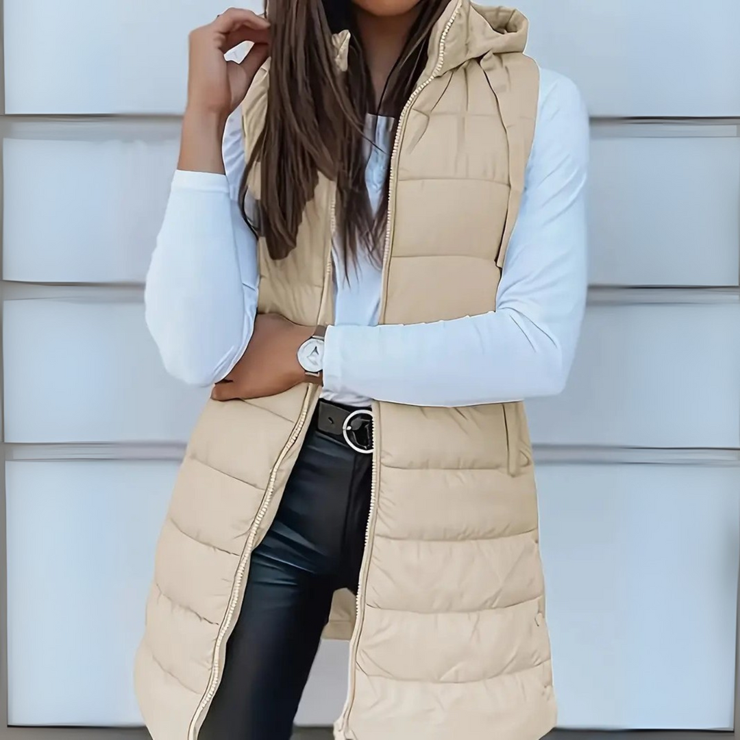 Hooded Zip Front Longline Puffer Vest