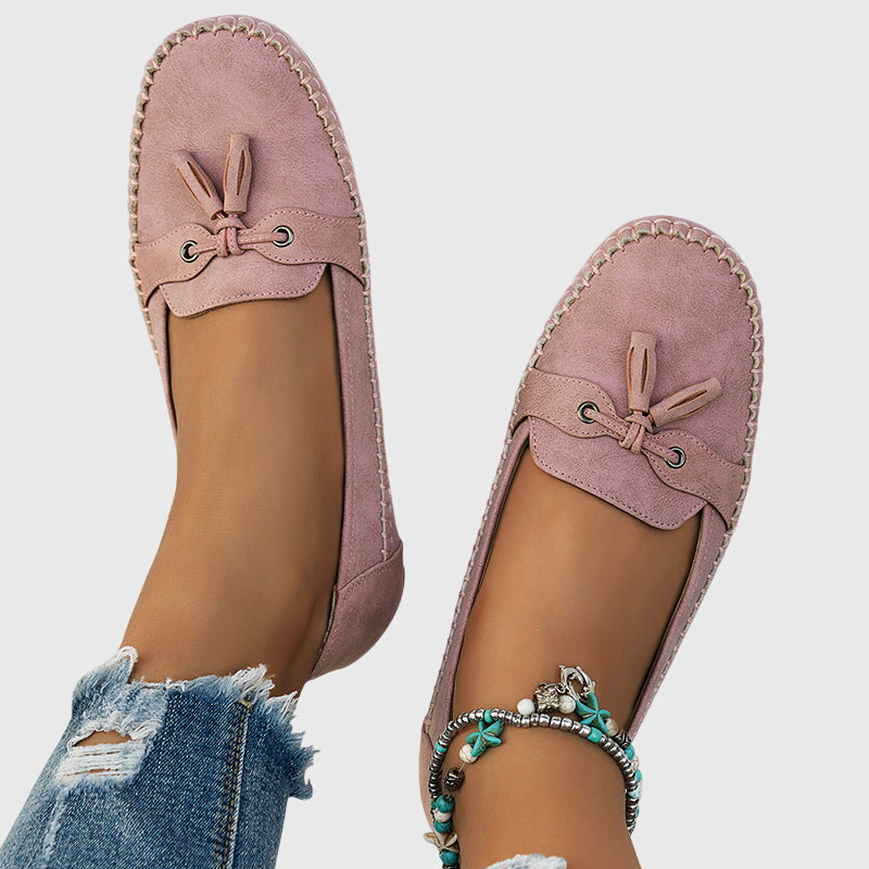 Round Toe Tassel Moccasin Stitch Suede Look Loafers