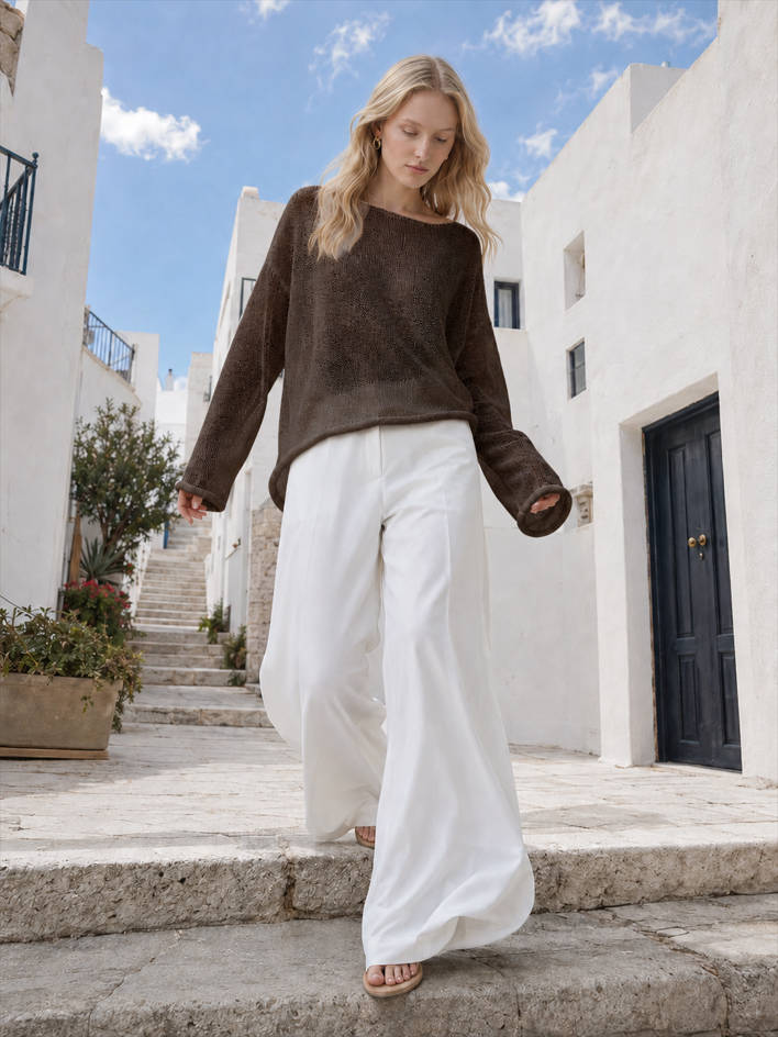 Hollow Draped Snug Knit Top