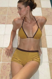 Sexy Halter Tie Side Stripe Two Piece Swim Set