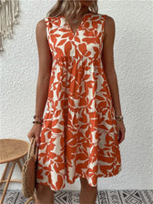 Leaf Print V-Neck Sleeveless Tiered A-Line Midi Dress 3