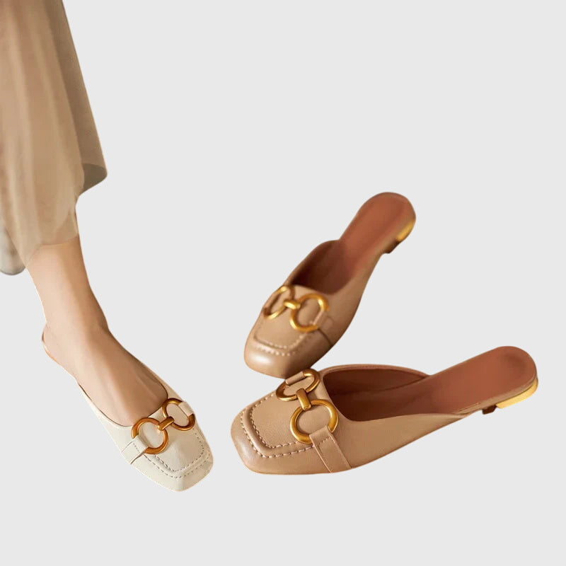 Square Toe Buckle Slip On Flats