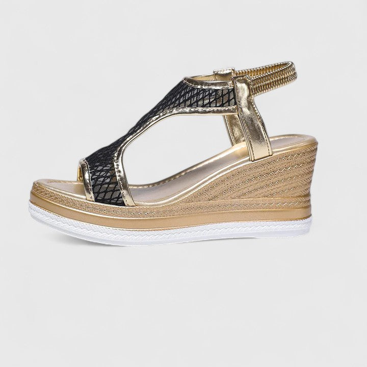 Open Toe Fishnet Mesh Platform Wedge Sandals