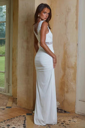 Lace Trim V-Neck Lace-Up Slim Long Lace Dress