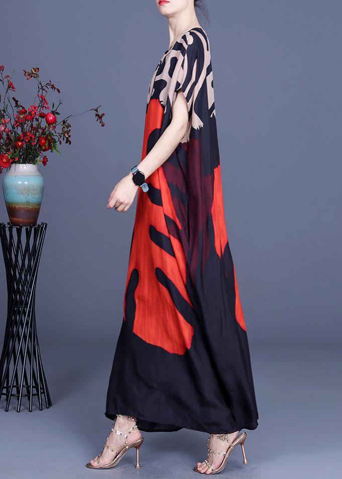 Abstract Print Oversized Round Neck Cap Sleeve Kaftan Maxi Dress