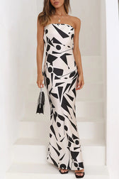 Cassy Satin Geometric Print Off Shoulder Maxi Dress - View 2