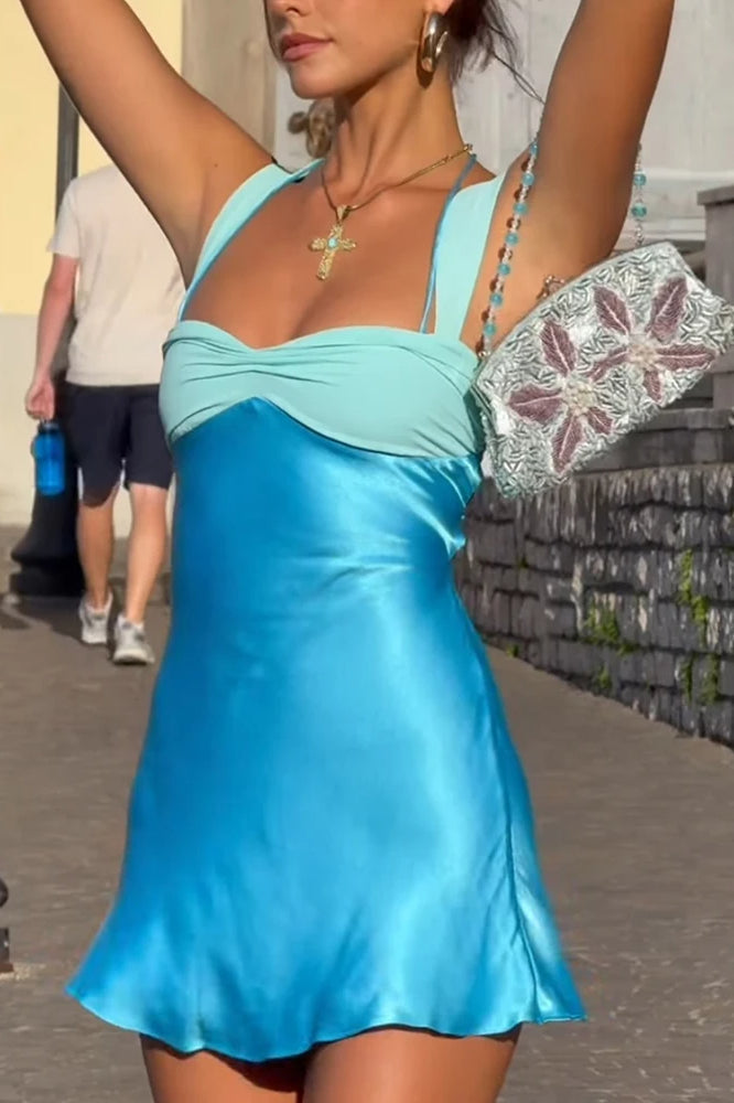 Satin Patchwork Midi Dress