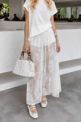 Sexy Sheer Brocade Lace White Jacquard Maxi Skirt