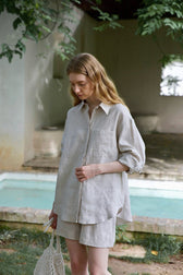 Linen Adjustable Tab Long Sleeve Top