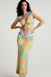 Sexy Contrast Print Tie Top Vacation Set