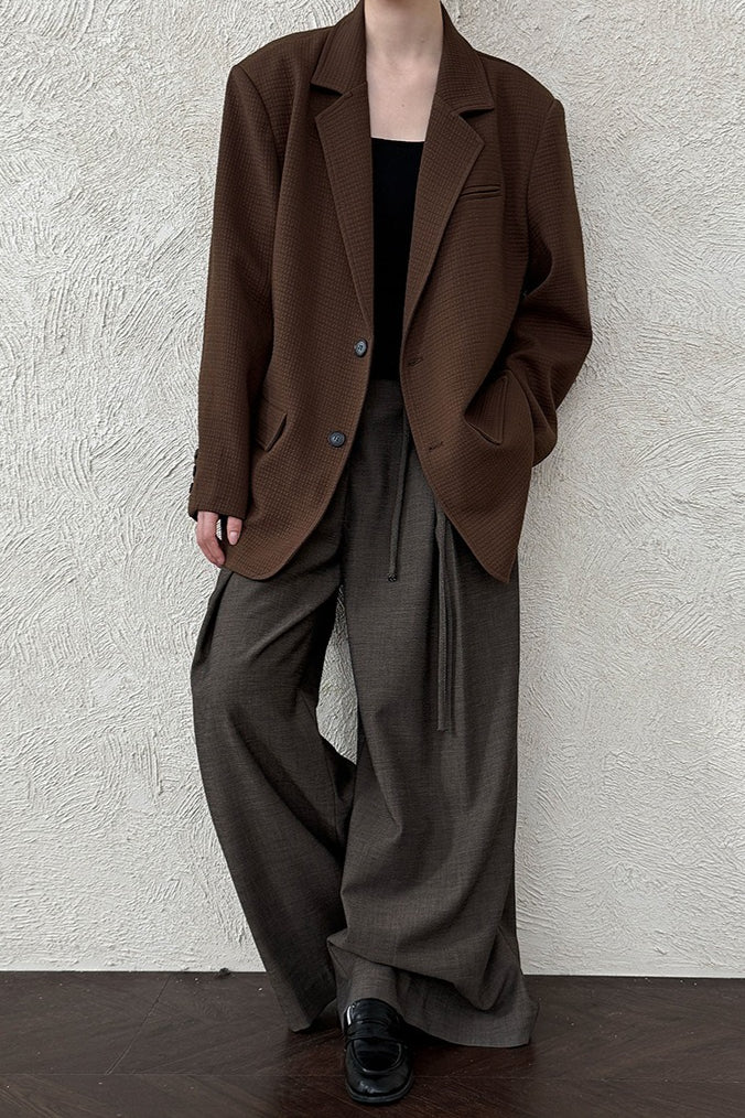 Waffle Textured Notch Lapel Two Button Oversized Blazer 5