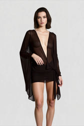 Mesh Irregular Bandage Low Neck Mini Dress