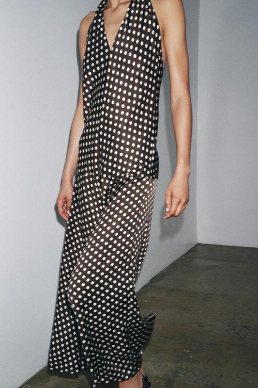 Polka Dot Halter Neck Maxi Dress