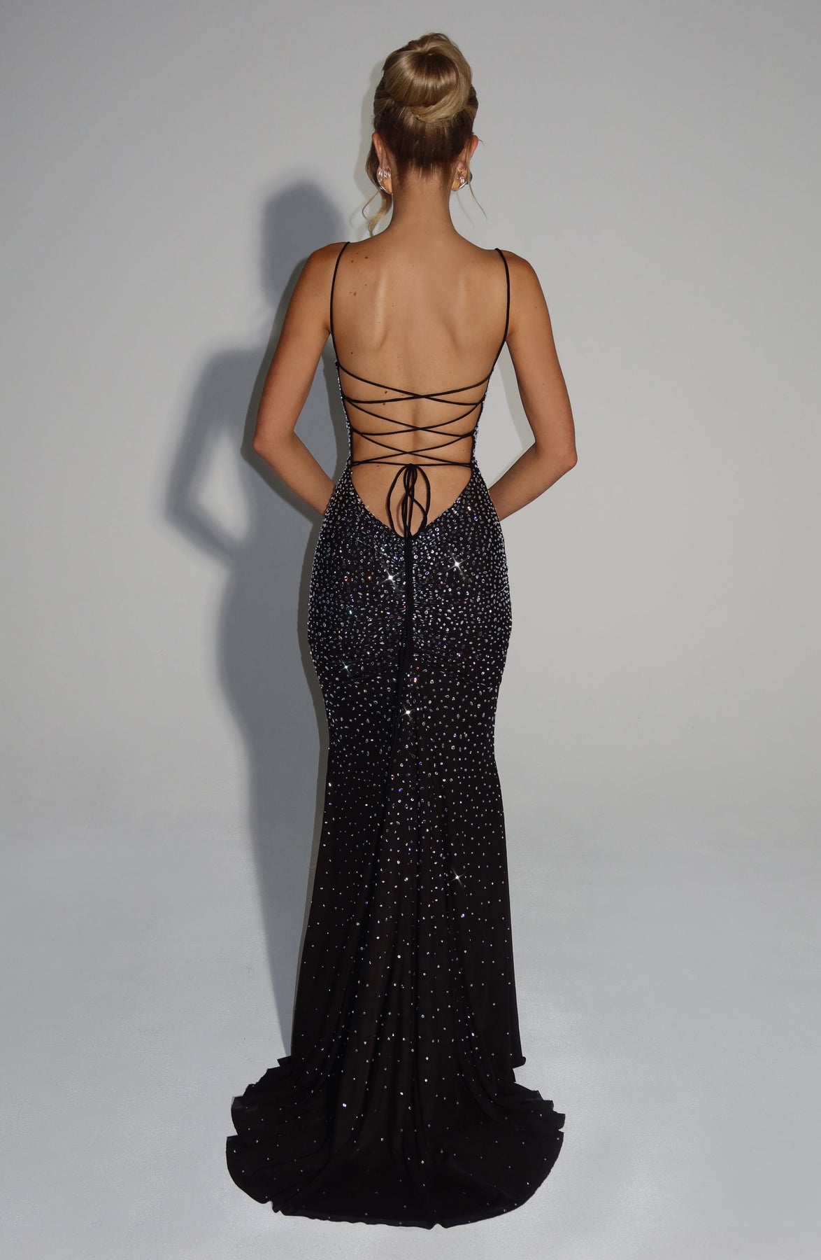 Rhinestone Embellished Spaghetti Strap Mermaid Maxi Gown 4