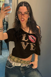 Edgy Graphic Off Shoulder T-Shirt