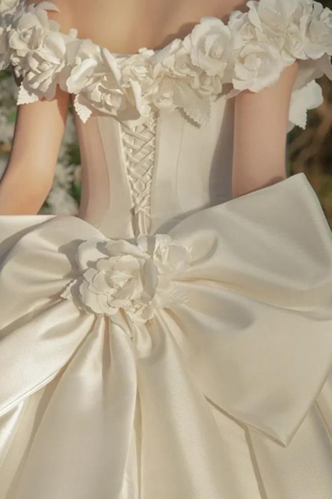 Off Shoulder Satin Train Wedding Dress