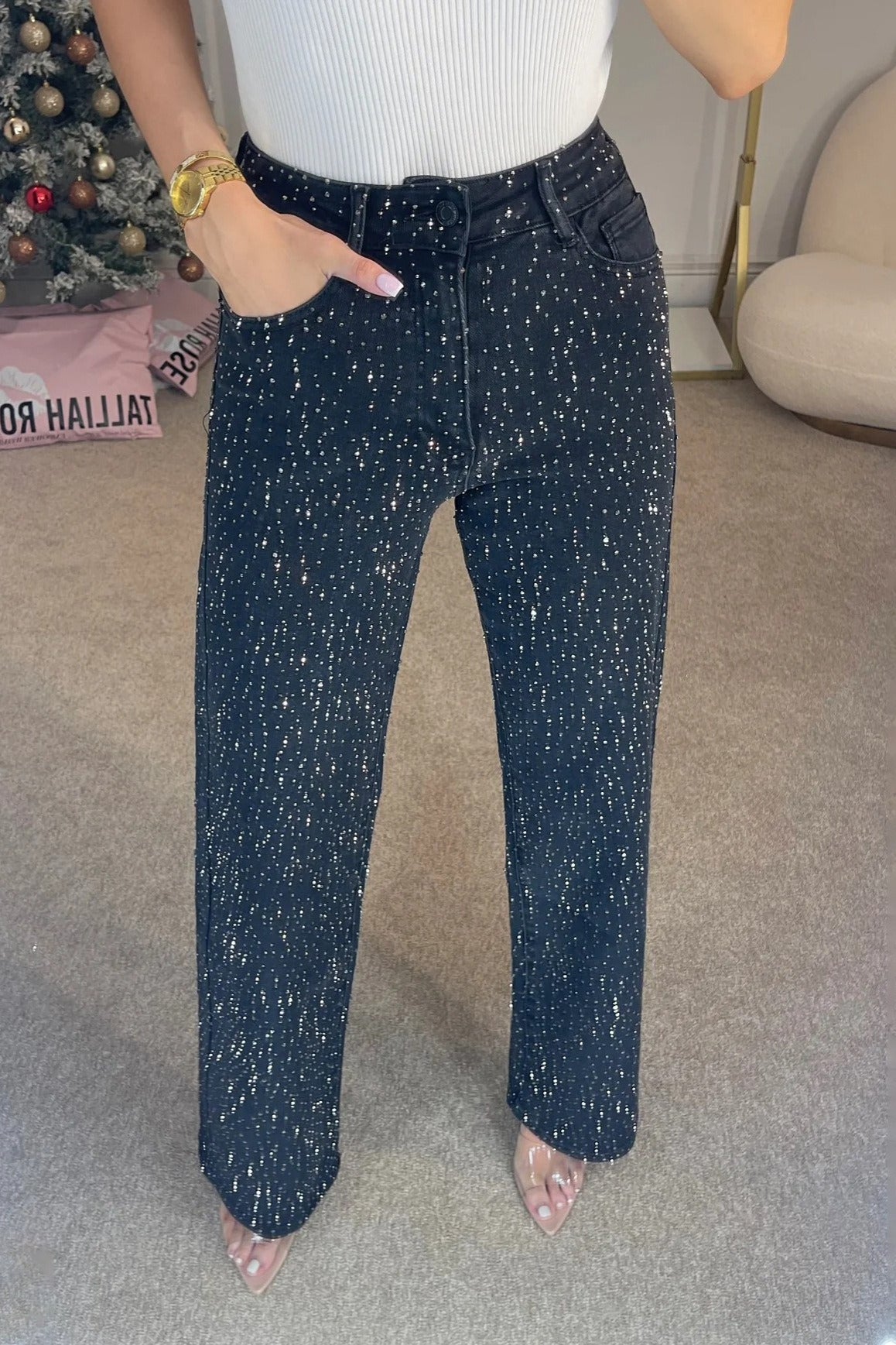High-Waist Vintage Washed Flared Denim Jeans