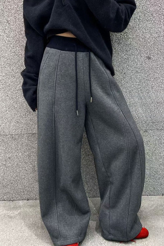 Solid Color Casual Fluid Wide Leg Fleece Sweat Pants