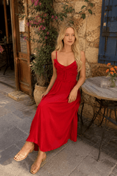 Red V-Neck Camisole Midi Dress