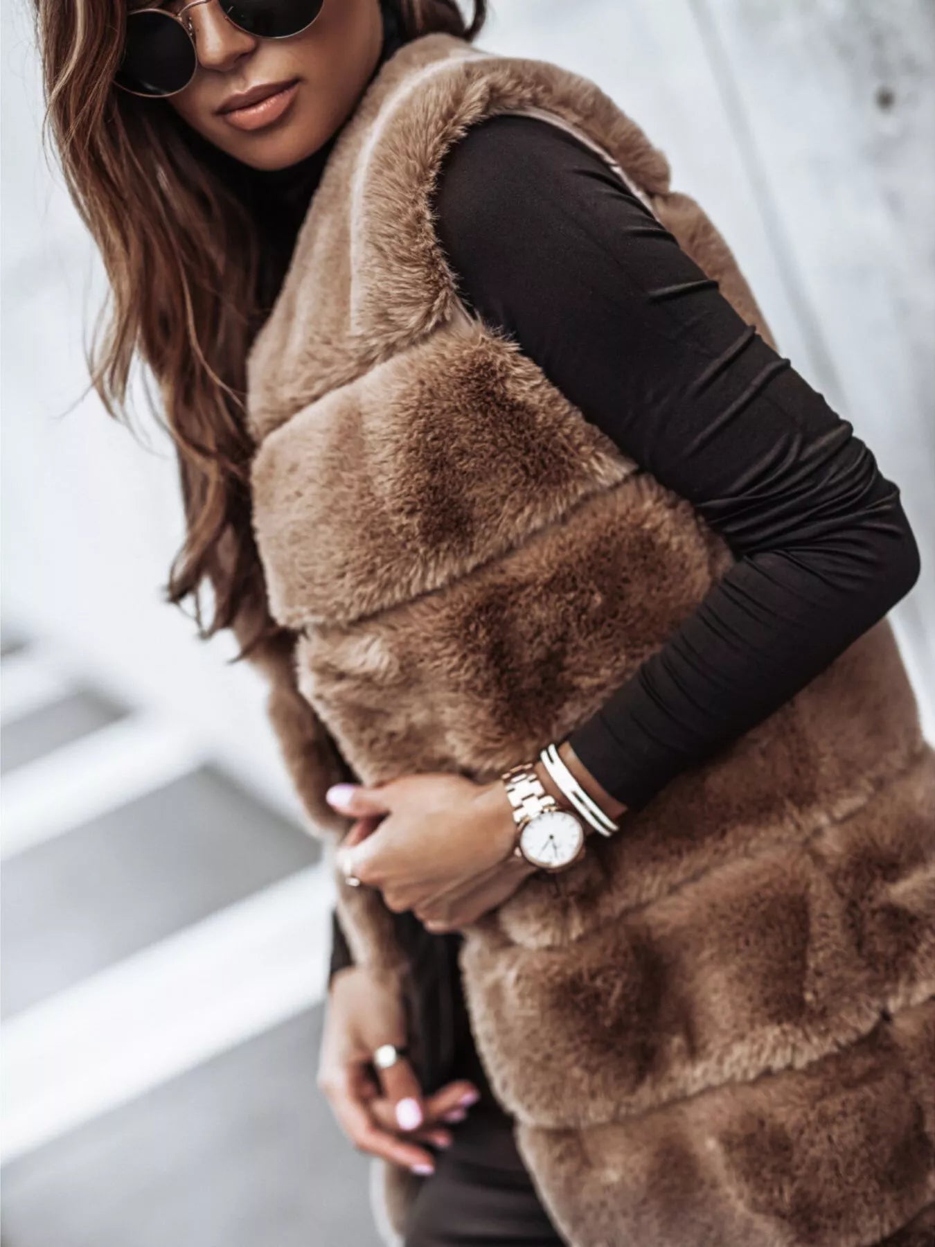 Faux Fur Longline Vest Coat
