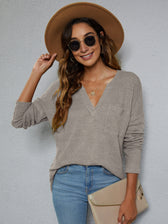 Dropped Shoulder High-Low Waffle-Knit Top Light Gray Changeable clothes long sleeve long sleeve shirts long sleeve top Ship From Overseas