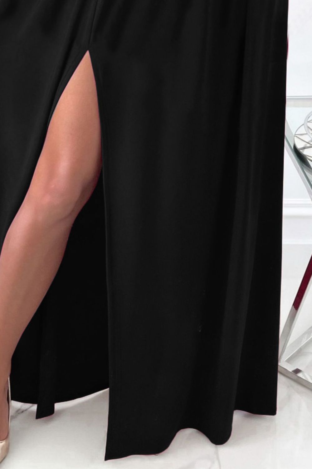 Surplice V-Neck Cold Shoulder Long Sleeve High Split Maxi Dress 6