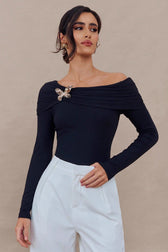 Slim Fit Pin Detail Long Sleeve Top